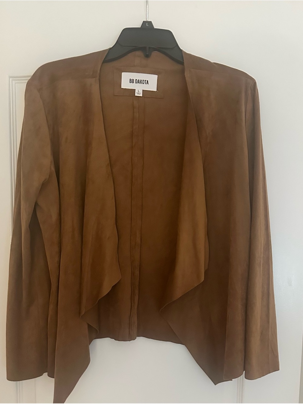 BB Dakota Brown Suede-Look Draped Open Jacket